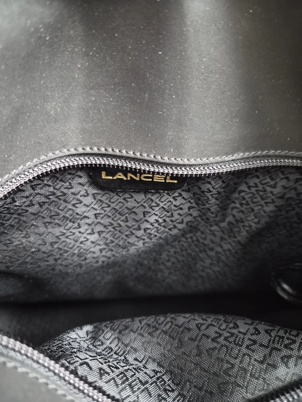 Lancel Black Leather & Nylon Tote Bag